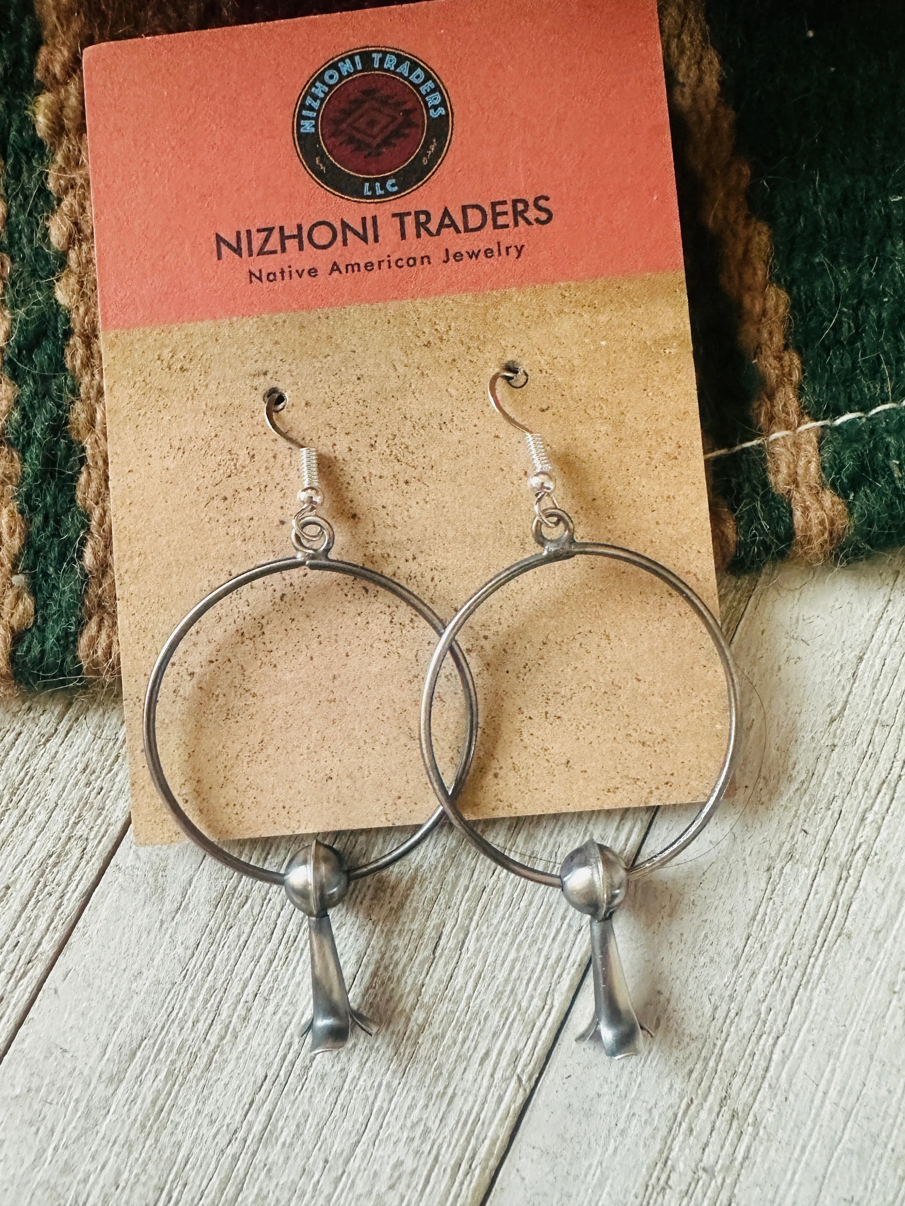 Navajo Sterling Silver Blossom Hoop Earrings