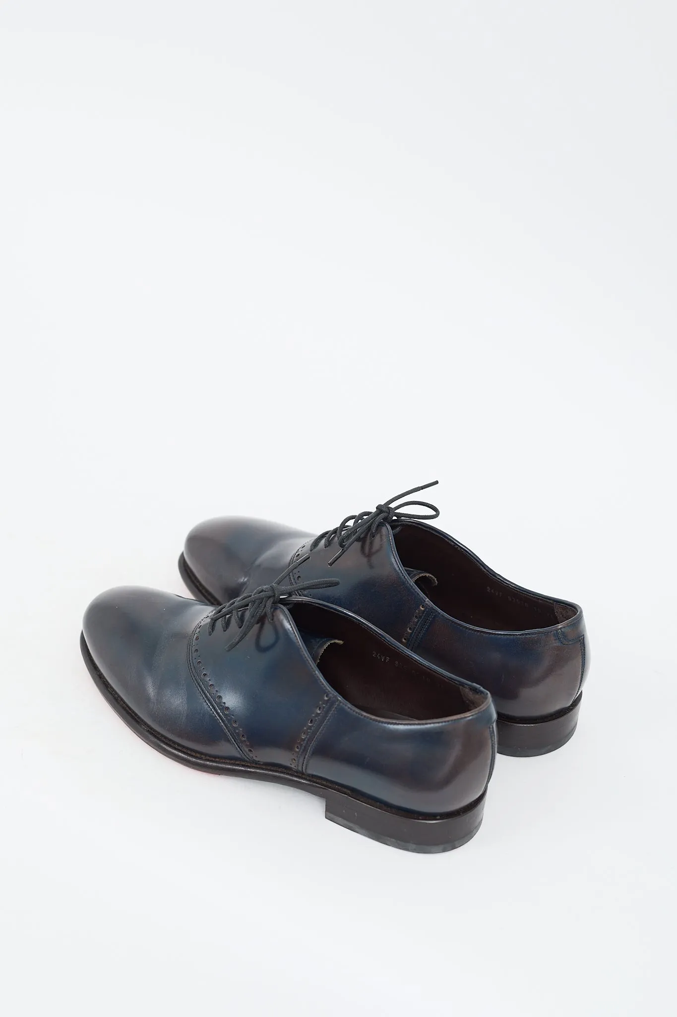 Navy & Brown Leather Perforated Lace Up Oxford