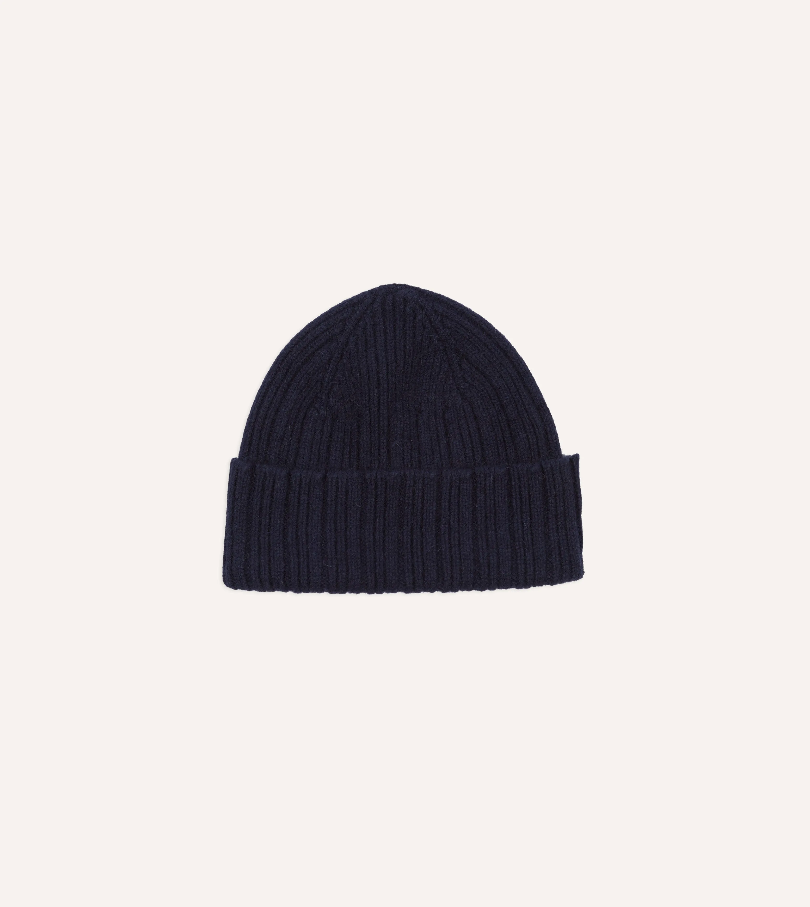 Navy Angora Lambswool Ribbed Knit Cap