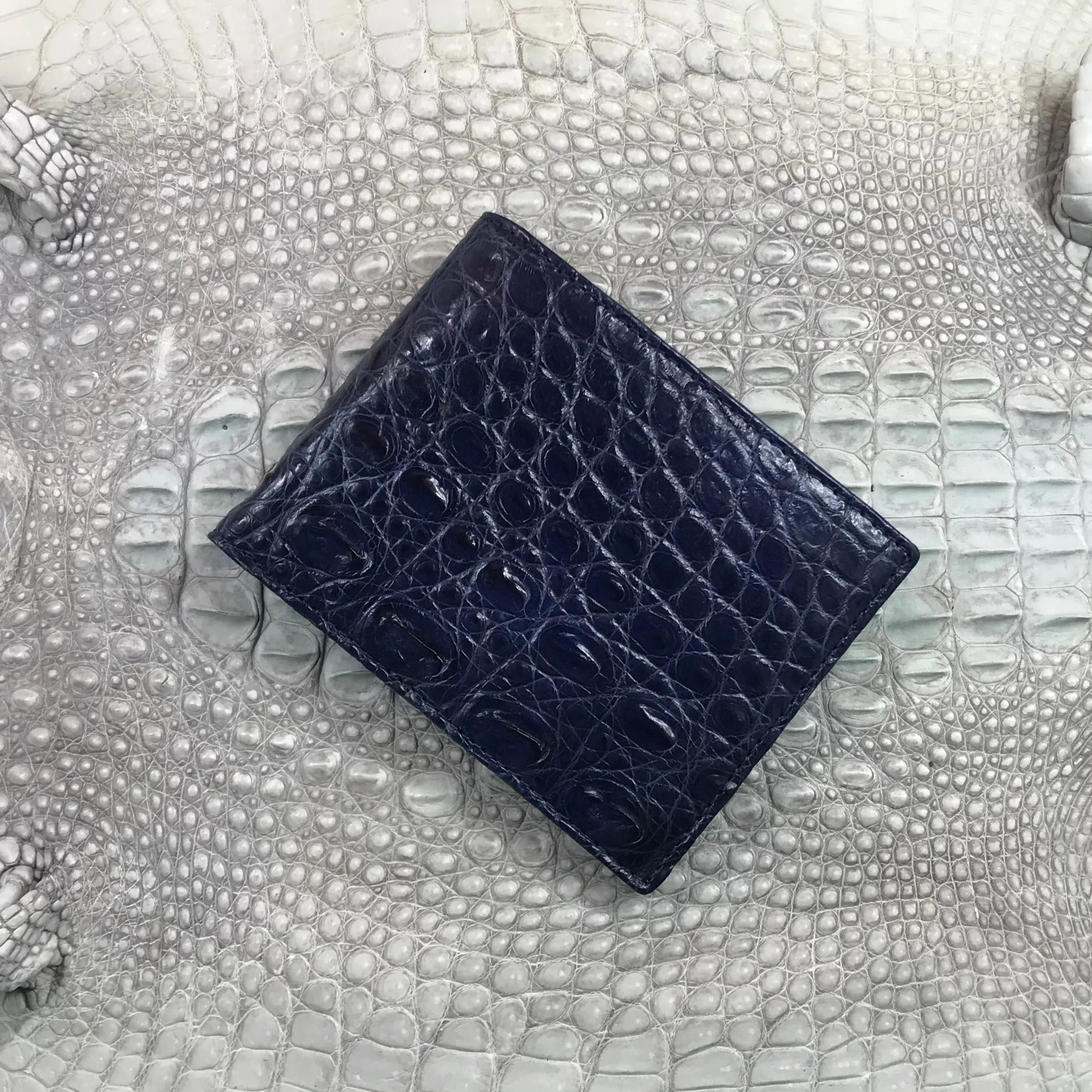 Navy Blue Alligator Skin Bifold Wallet For Men | Handmade Crocodile Leather Wallet RFID Blocking | VL5617