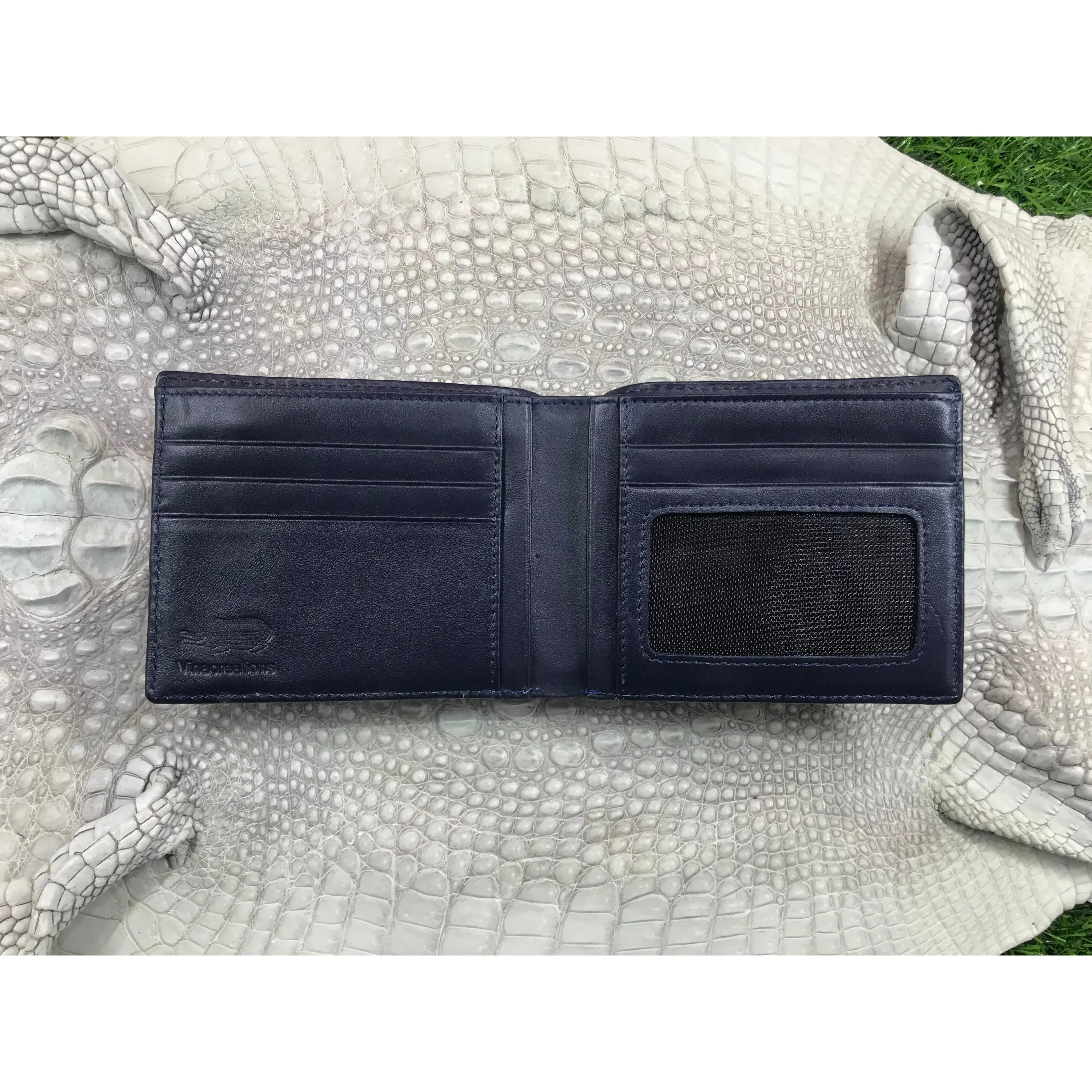 Navy Blue Alligator Skin Bifold Wallet For Men | Handmade Crocodile Leather Wallet RFID Blocking | VL5617