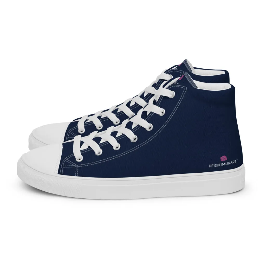 Navy Blue Color Men's High Tops, Solid Dark Blue Color Men’s High Top Canvas Sneaker Shoes (US Size: 5-13)