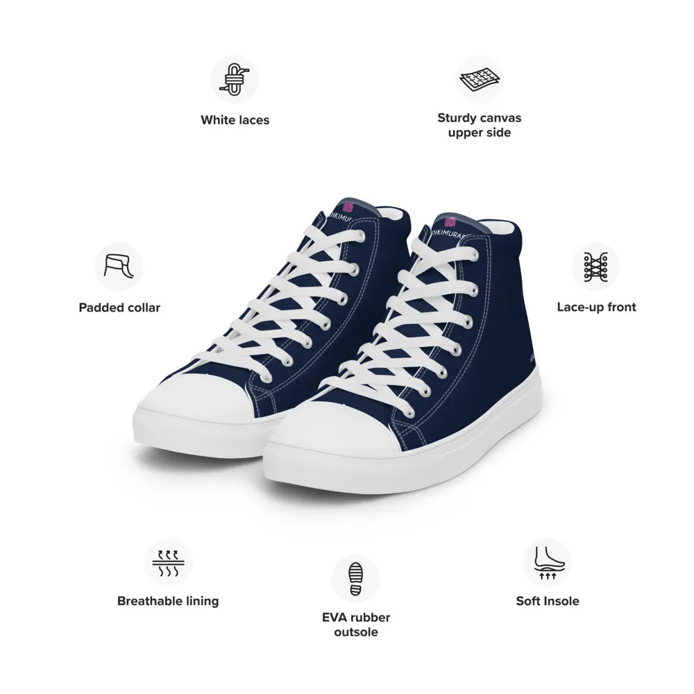 Navy Blue Color Men's High Tops, Solid Dark Blue Color Men’s High Top Canvas Sneaker Shoes (US Size: 5-13)