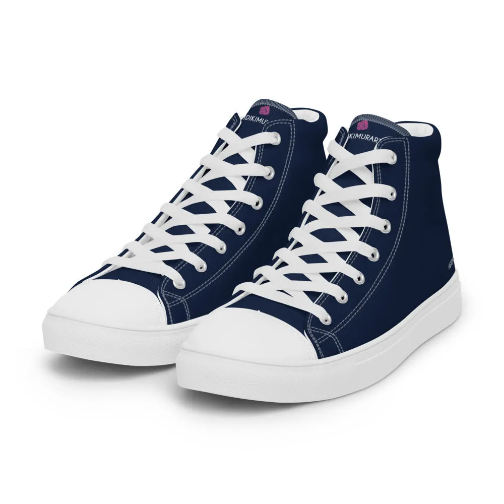 Navy Blue Color Men's High Tops, Solid Dark Blue Color Men’s High Top Canvas Sneaker Shoes (US Size: 5-13)