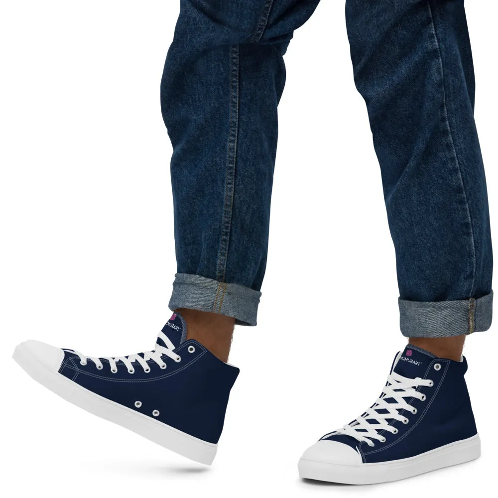 Navy Blue Color Men's High Tops, Solid Dark Blue Color Men’s High Top Canvas Sneaker Shoes (US Size: 5-13)