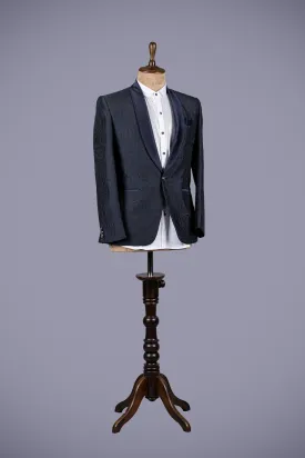 Navy Blue Italian Blazer with Intricate Thread Detailing