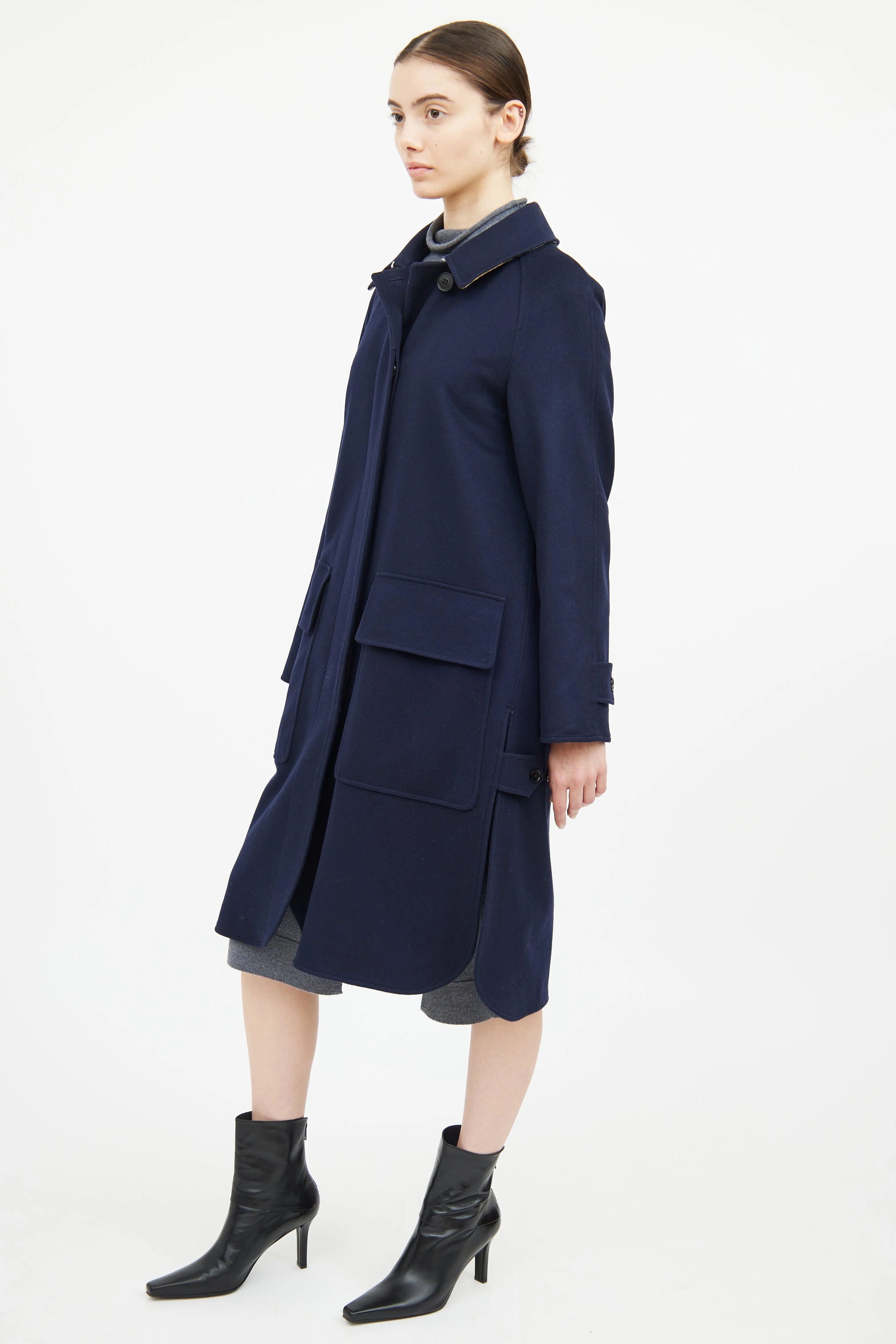 Navy Cashmere Button Coat