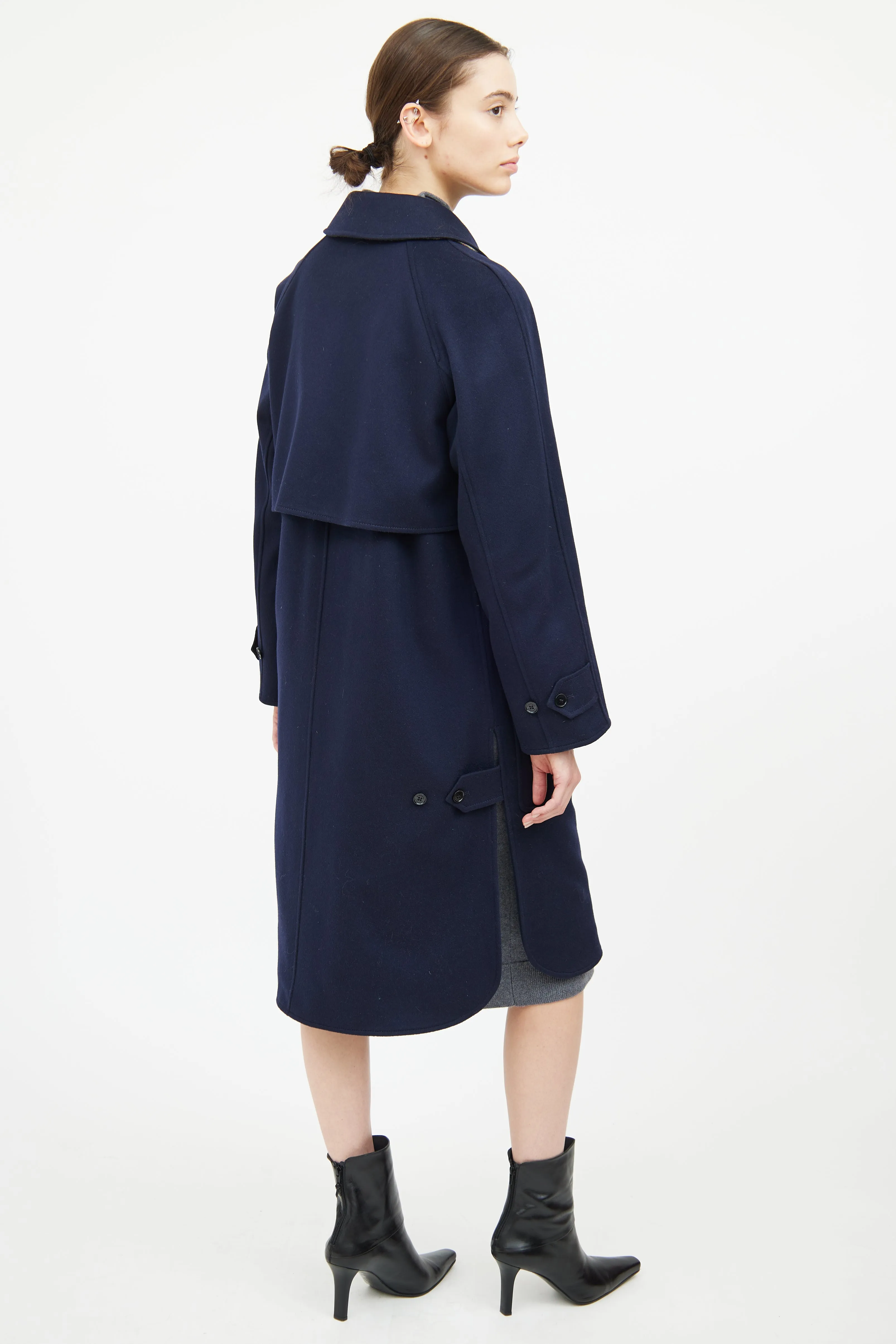 Navy Cashmere Button Coat