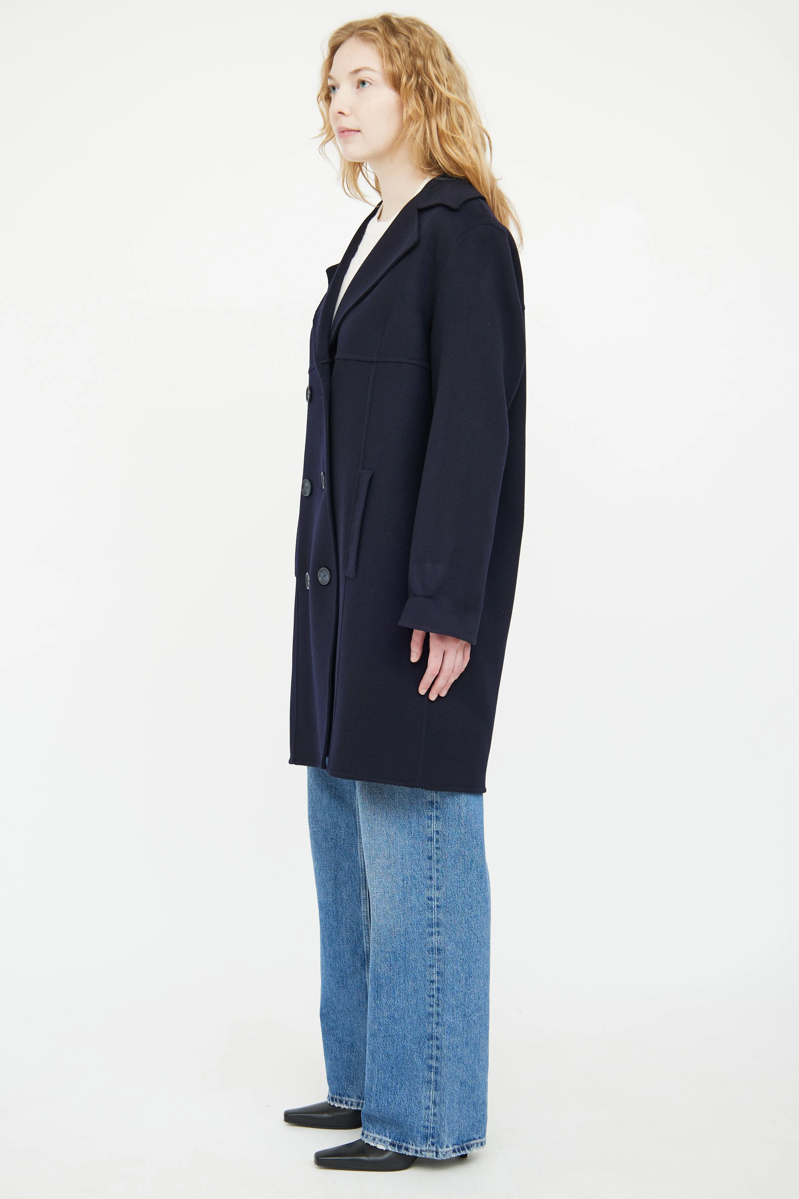 Navy Cashmere Double Breasted Coat