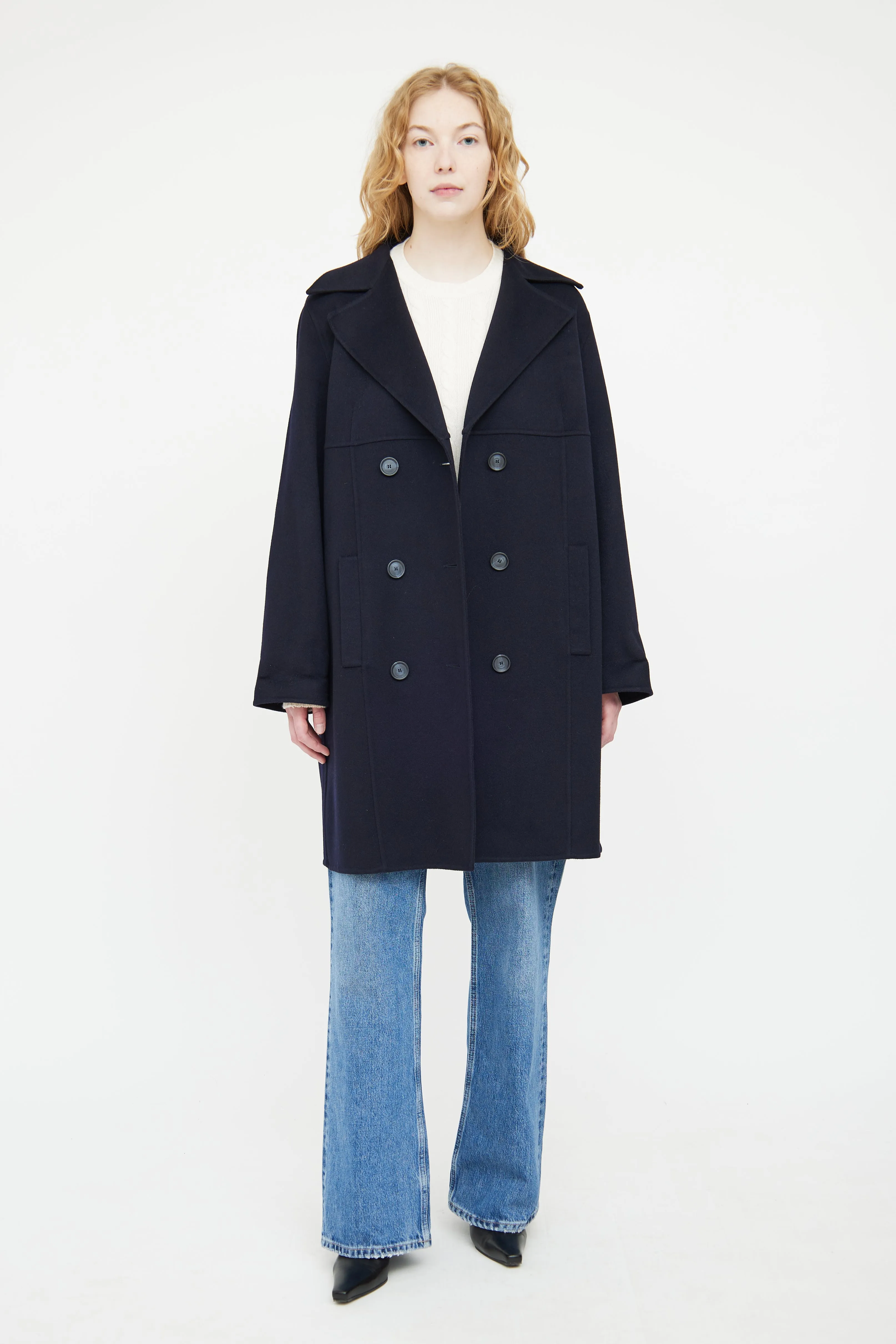 Navy Cashmere Double Breasted Coat