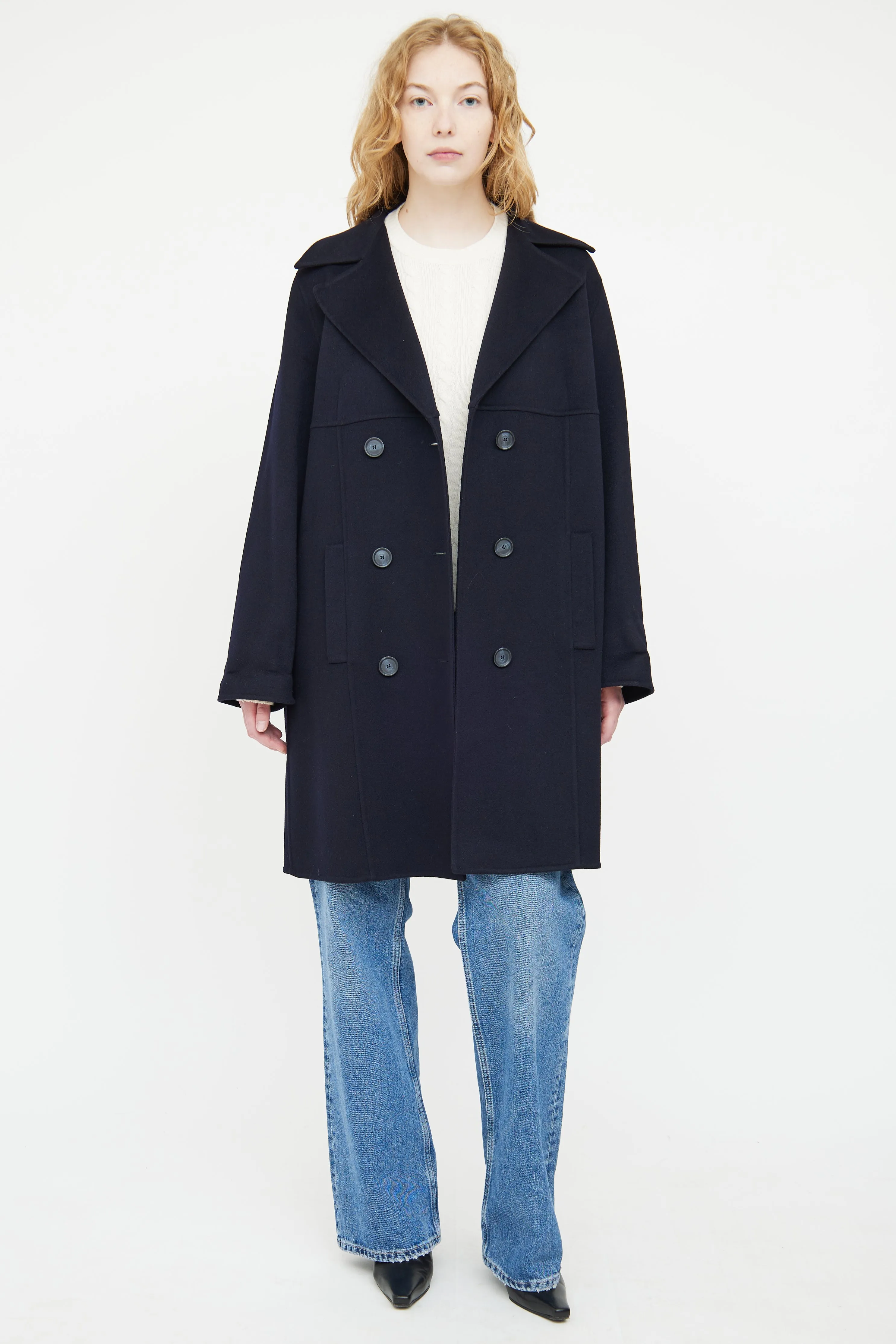 Navy Cashmere Double Breasted Coat