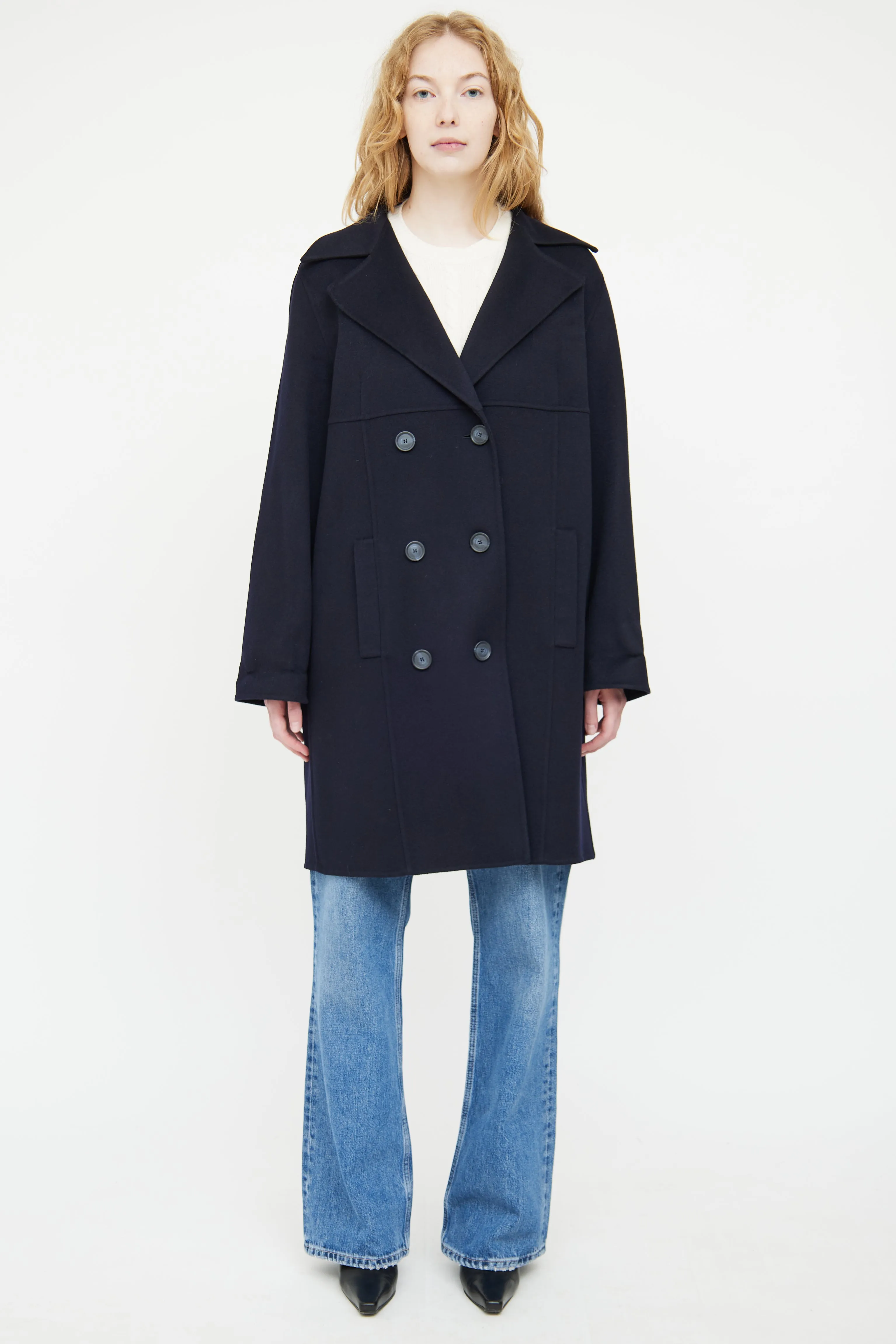 Navy Cashmere Double Breasted Coat