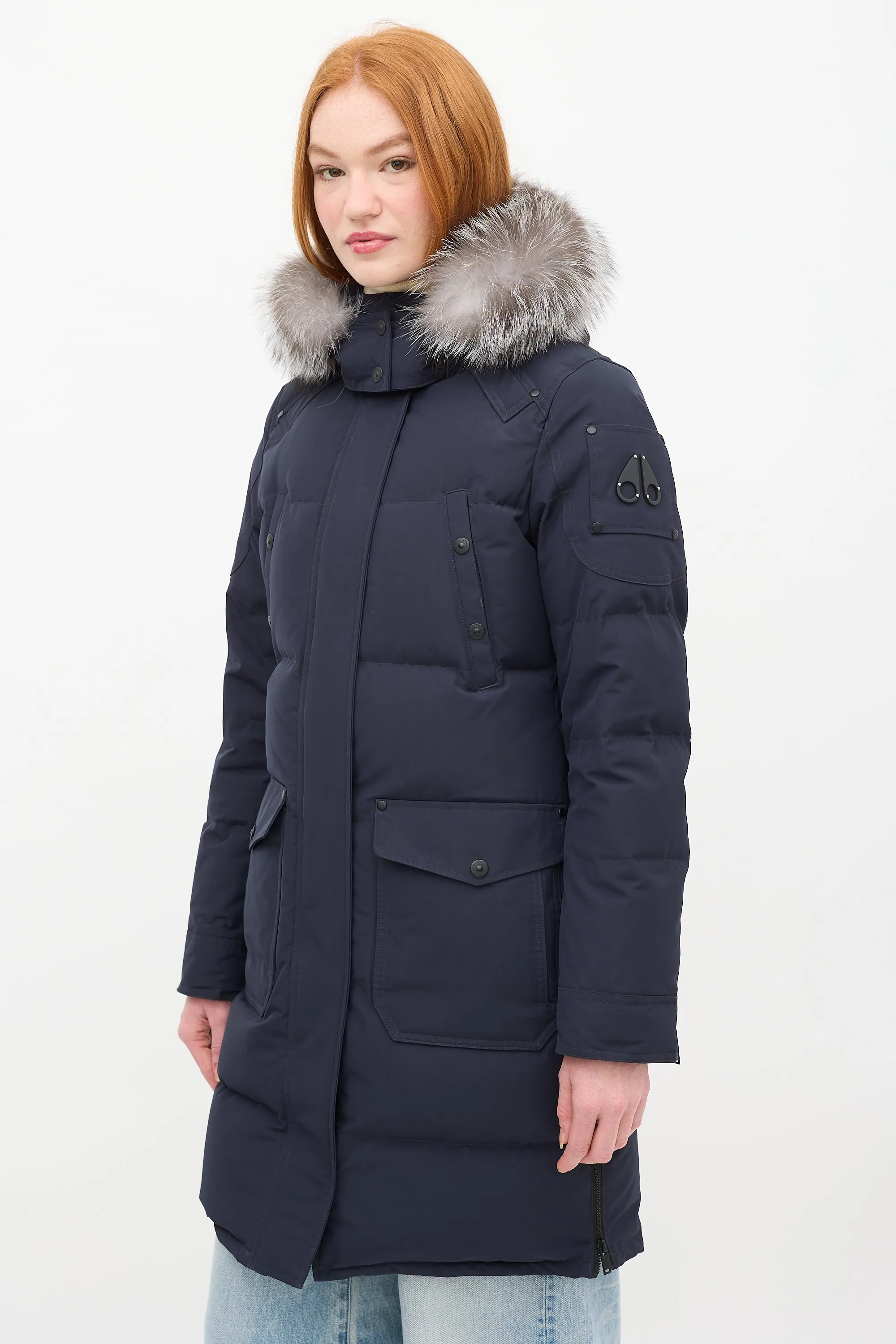 Navy Causapscal Down & Fur Hood Parka Coat