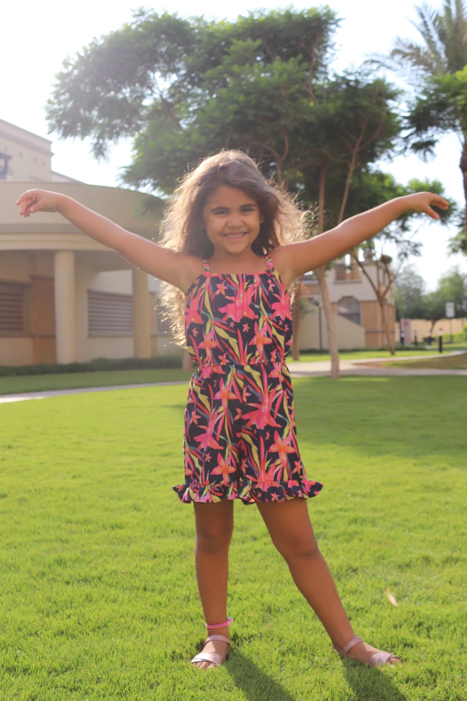 Navy Flower Ruffled Romper