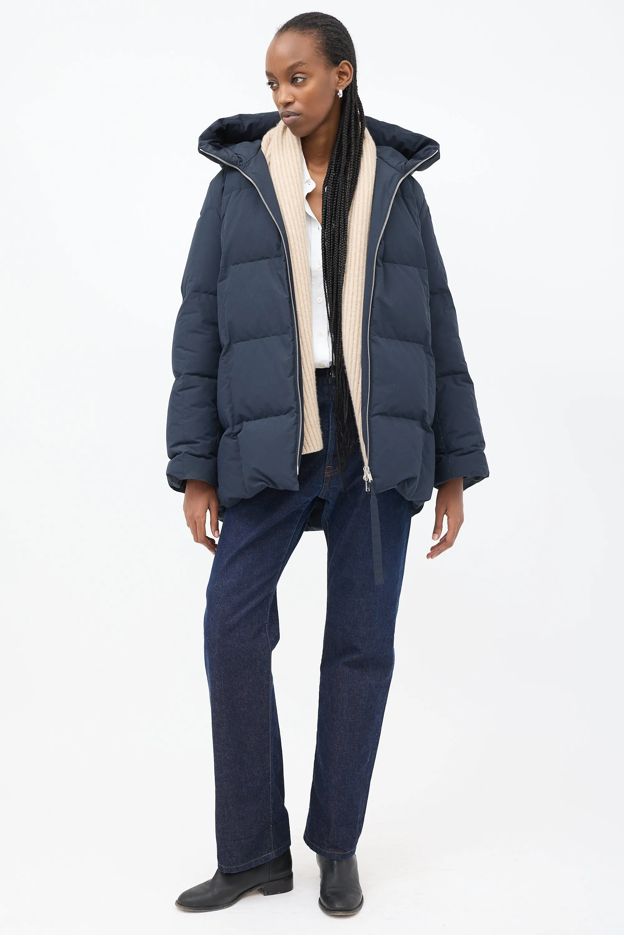 Navy Hooded Down Puffer Jacket