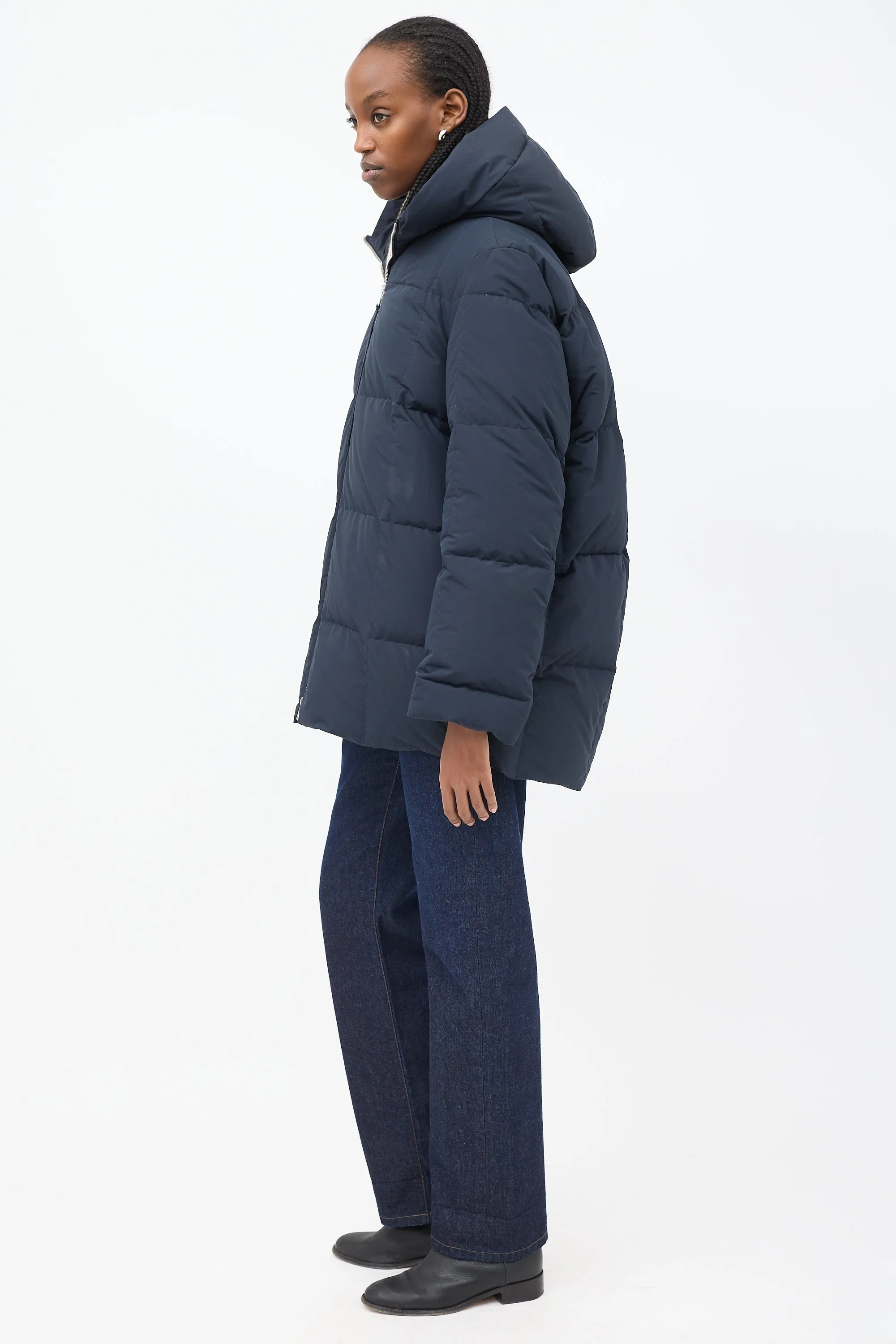 Navy Hooded Down Puffer Jacket