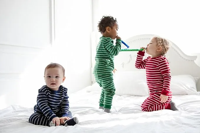 Navy Kids Colorful Striped Pajamas Set