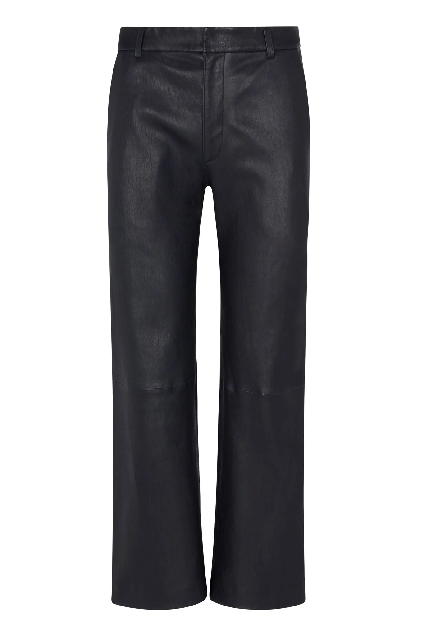 Navy Leather Cropped Trousers