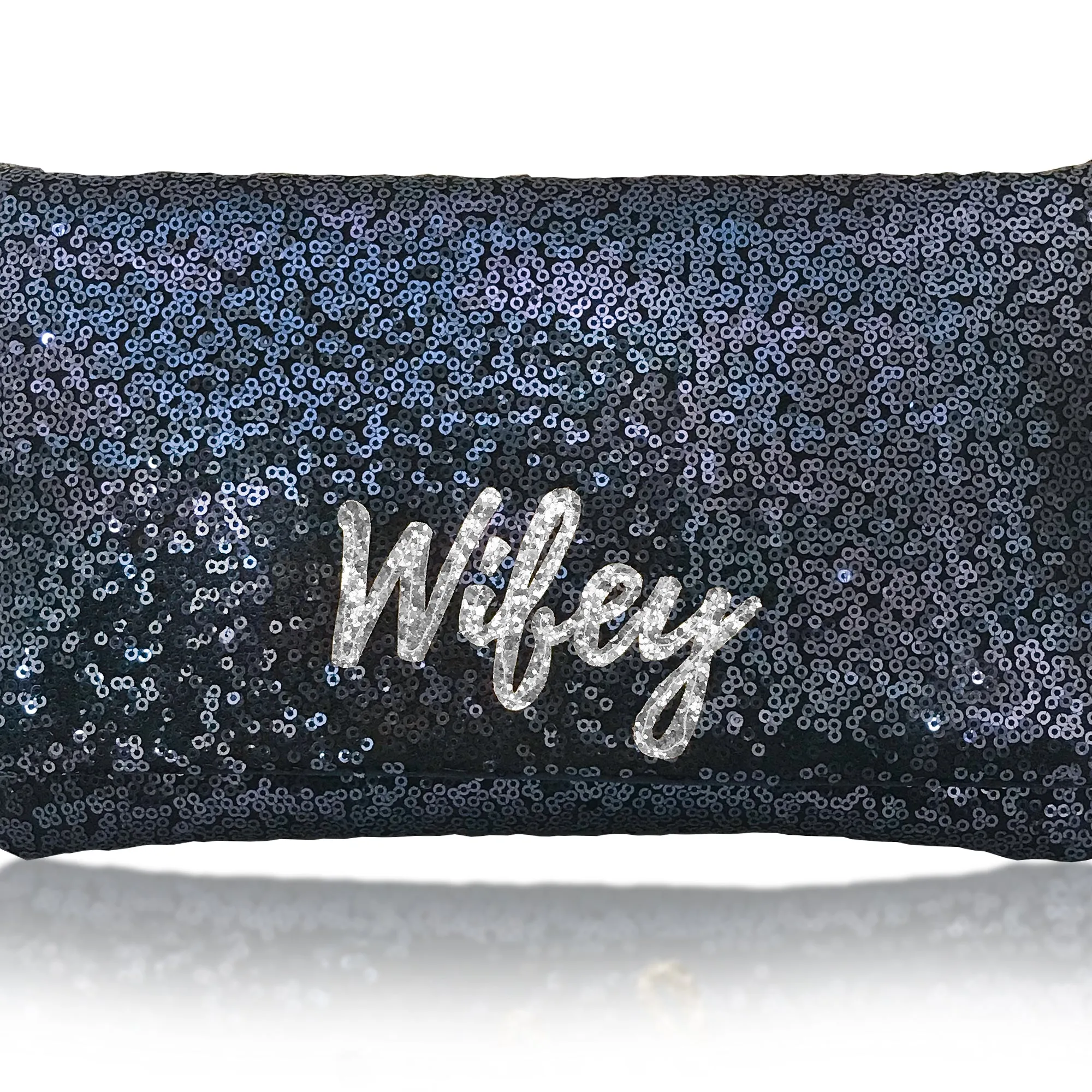 Navy or black sequin WIFEY bridal wedding day clutch