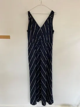 Navy Patted Maxi Dress, H&M, Size 12, 14 (Polyester, Polyester)