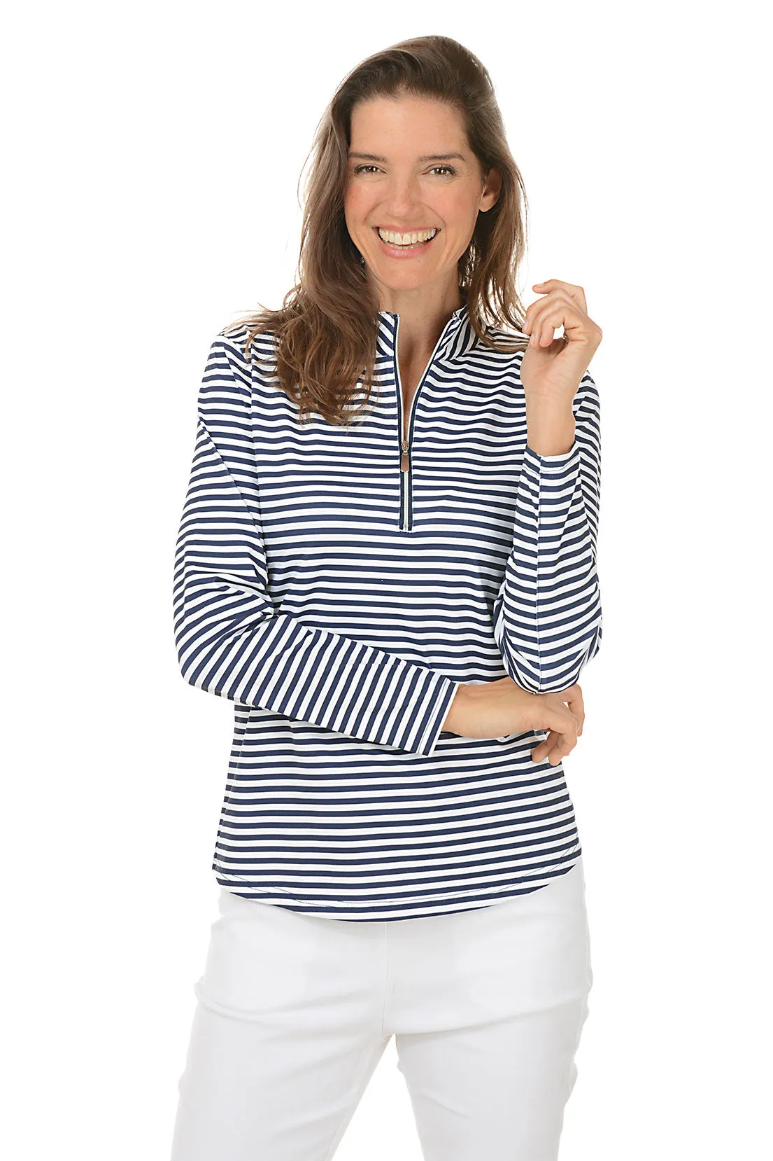 Navy Striped Mock Neck UPF50  Top