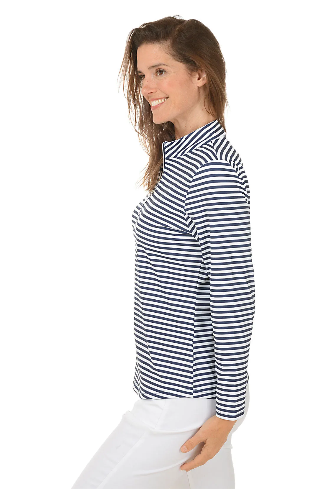 Navy Striped Mock Neck UPF50  Top