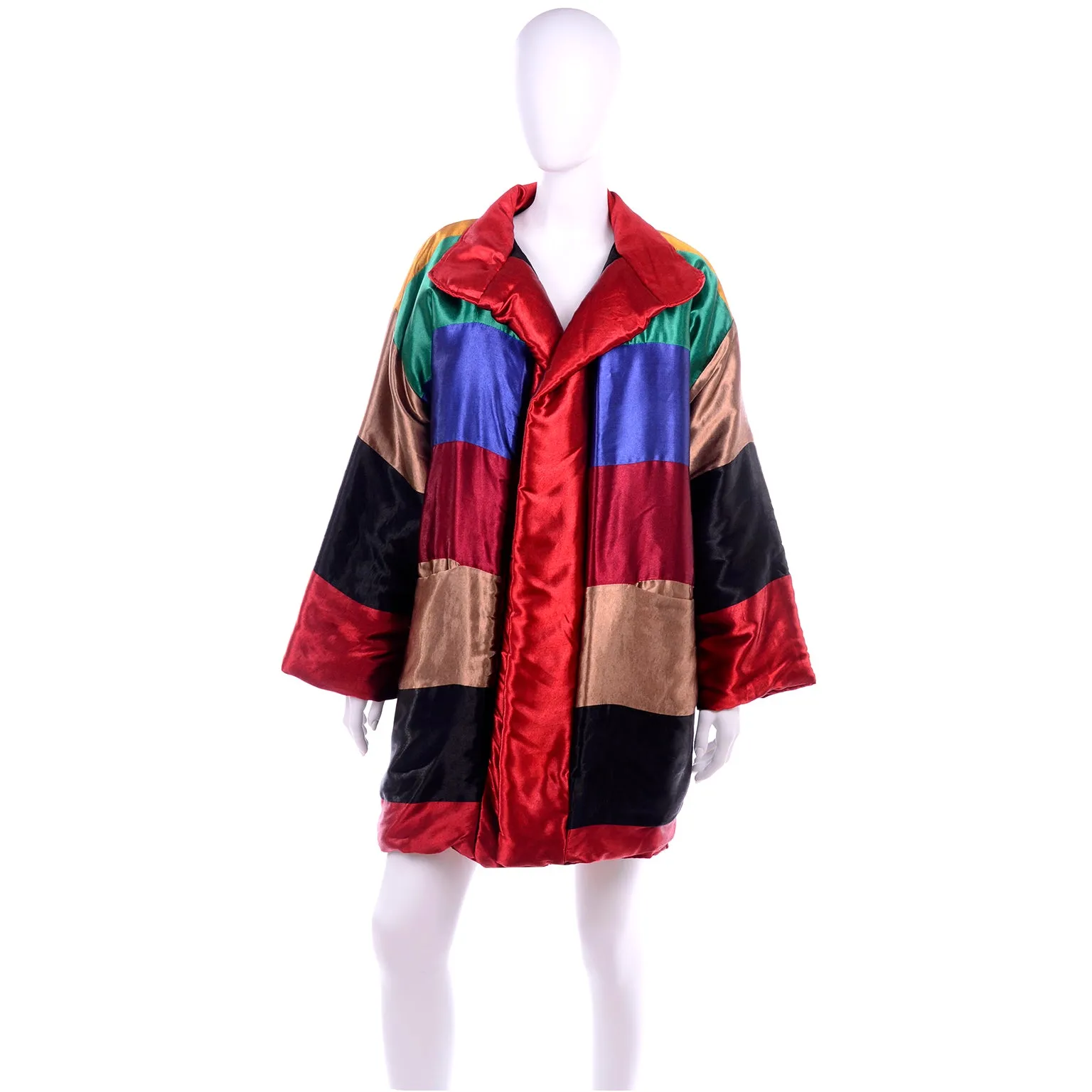 Neiman Marcus 1980s Vintage Rainbow Satin Reversible Coat