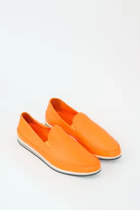 Neon Orange Leather Slip On Sneaker