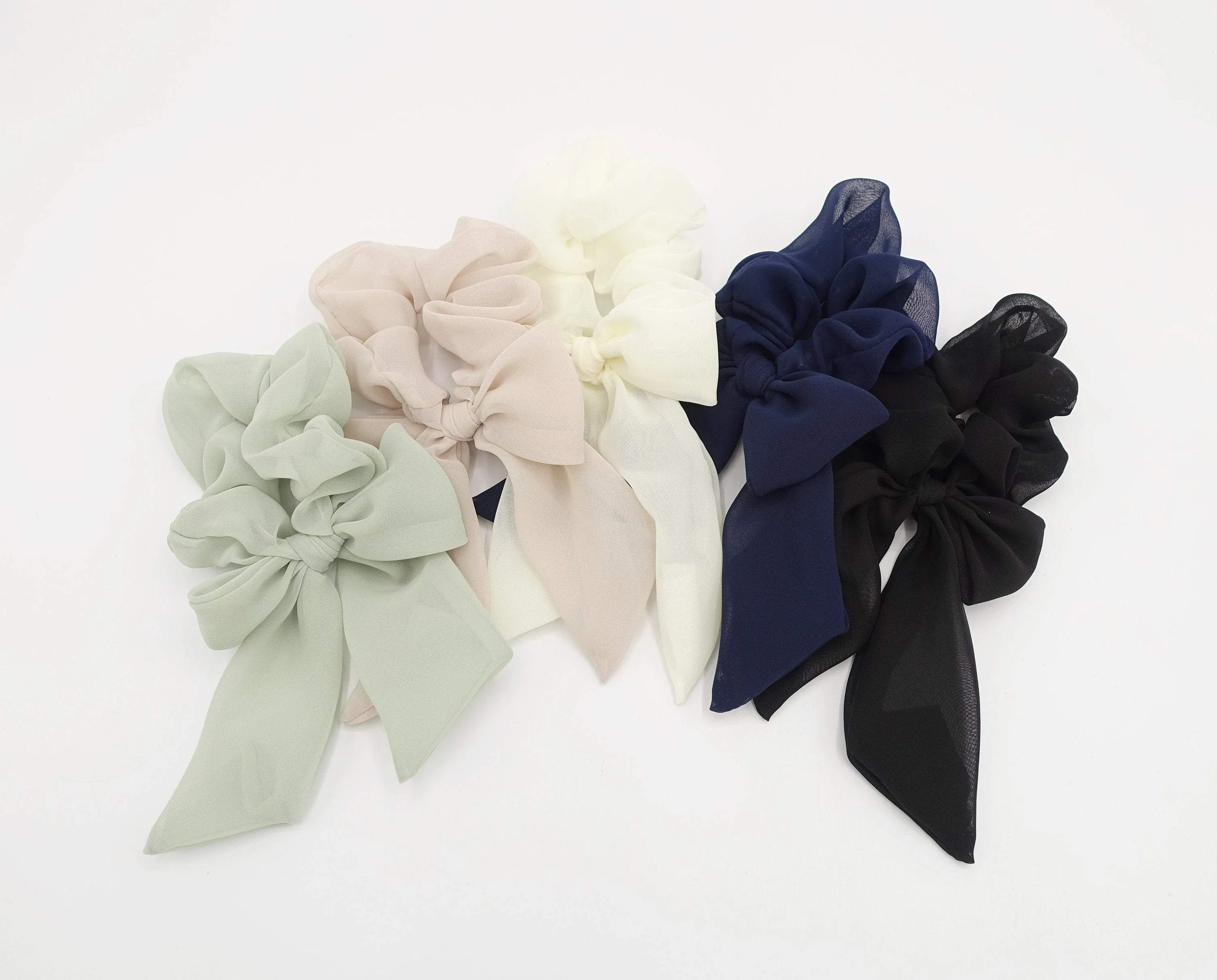 neutral chiffon bow knot scrunchies basic casual hair tie for women