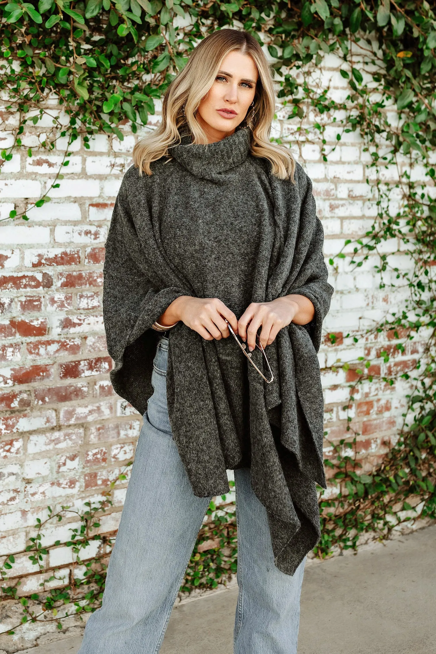 NEW!! Apres Chic Turtleneck Poncho in Charcoal