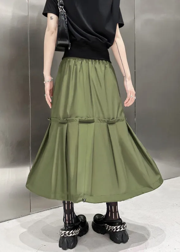 New Army Green Pockets High Waist Patchwork Cotton A Line Skirts Fall LY9549