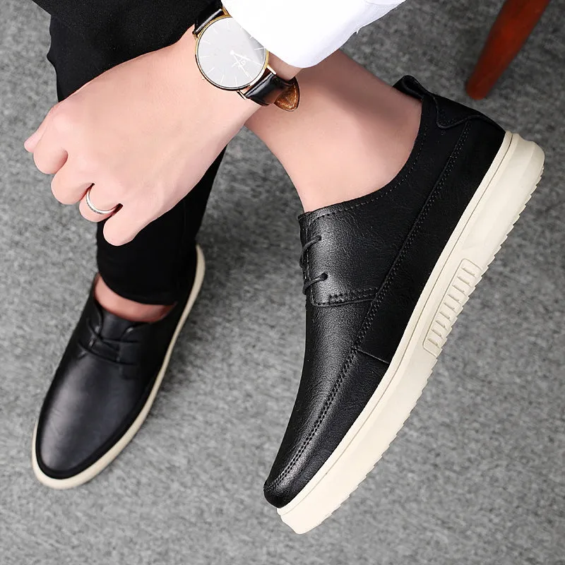 New Arrival Men Fashion Shoes Leather Black Flats Shoes For Mens Comfortable Walking Shoes Man Designer Young Casual Shoes