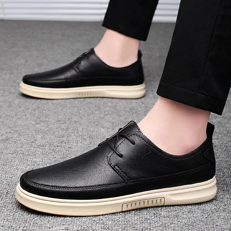 New Arrival Men Fashion Shoes Leather Black Flats Shoes For Mens Comfortable Walking Shoes Man Designer Young Casual Shoes