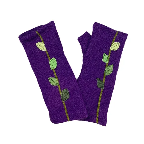 NEW! Cashmere Fingerless Gloves with Green Gradient Leaves by Sardine