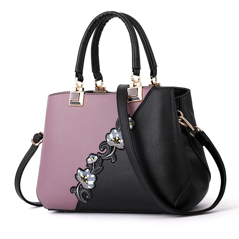 New Contrast Color Embroidered Crossbody Handbag Texture Mom Bag Fashion Large Capacity Ladies Bag