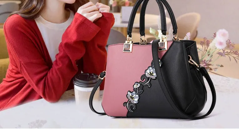 New Contrast Color Embroidered Crossbody Handbag Texture Mom Bag Fashion Large Capacity Ladies Bag