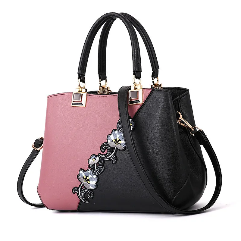 New Contrast Color Embroidered Crossbody Handbag Texture Mom Bag Fashion Large Capacity Ladies Bag