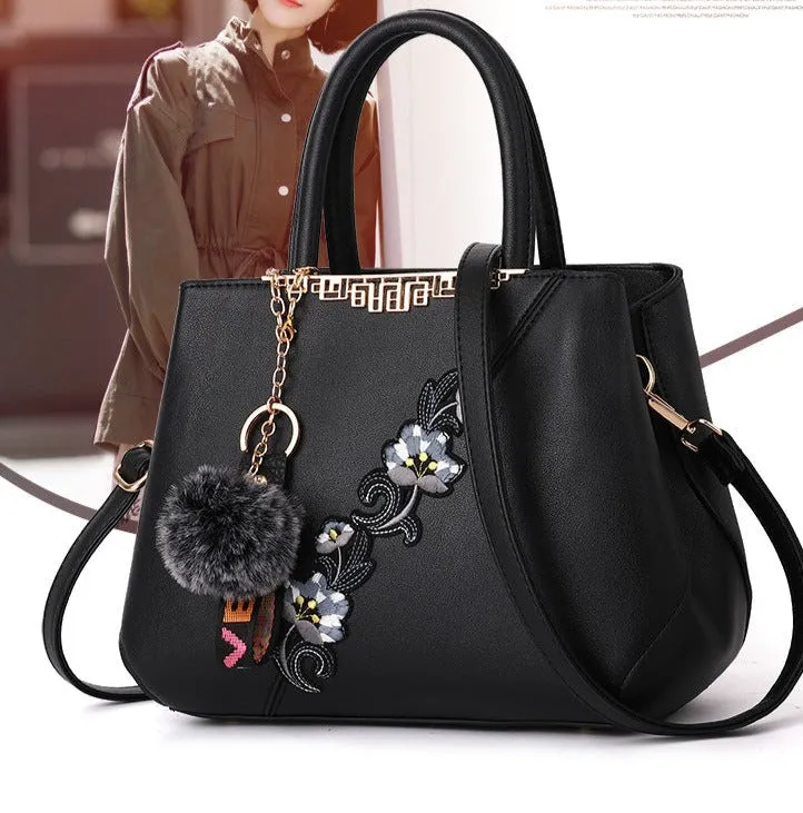 New Contrast Color Embroidered Crossbody Handbag Texture Mom Bag Fashion Large Capacity Ladies Bag