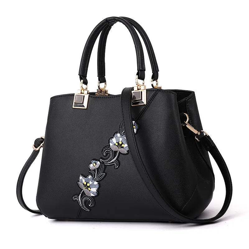 New Contrast Color Embroidered Crossbody Handbag Texture Mom Bag Fashion Large Capacity Ladies Bag