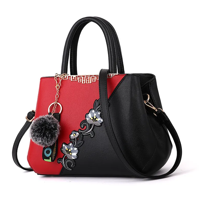 New Contrast Color Embroidered Crossbody Handbag Texture Mom Bag Fashion Large Capacity Ladies Bag