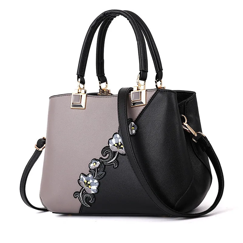 New Contrast Color Embroidered Crossbody Handbag Texture Mom Bag Fashion Large Capacity Ladies Bag