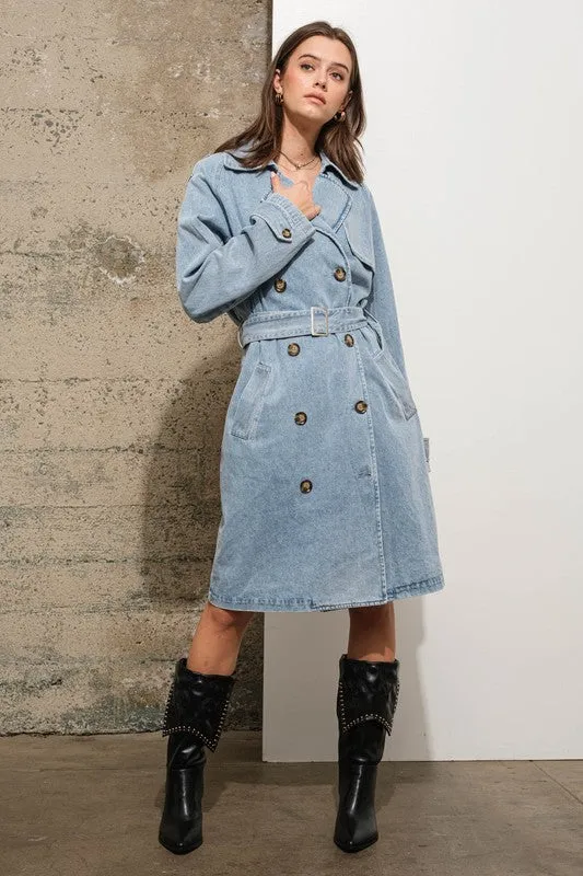 NEW!! Double Breasted Denim Trench Coat