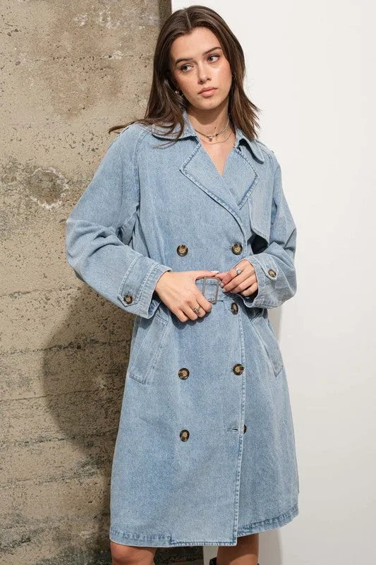 NEW!! Double Breasted Denim Trench Coat