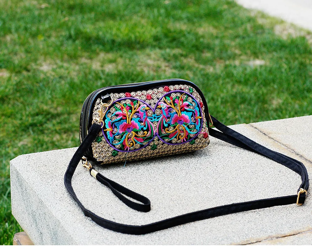 New Ethnic Embroidery Flower Bag Fashion Clutch Bag Shoulder Slung Mobile Phone Bag Mini Bag