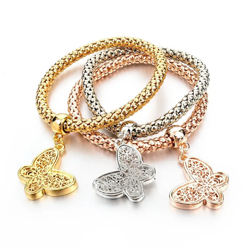 New Fashion Gold Silver Chain Bracelet Round Hollow Charm Bracelets