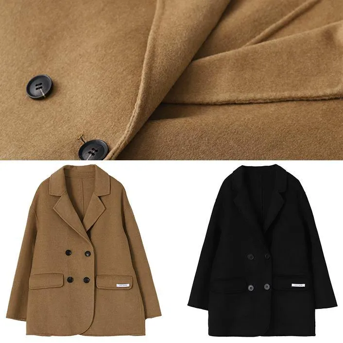 New plus size winter coat women coats khaki Notched back side open Woolen Coats