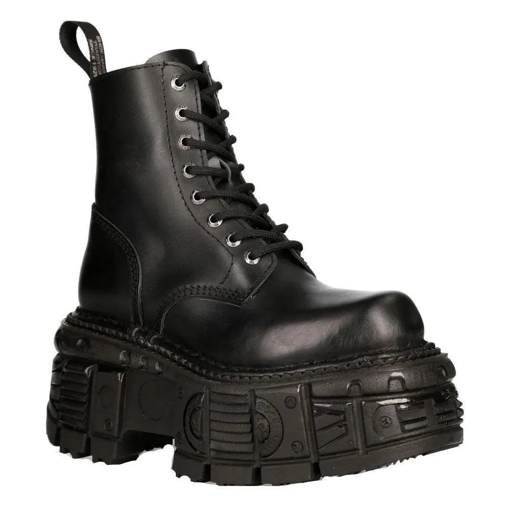 New Rock M-MILI084N-S5 Unisex Black 100% Leather Platform Military Boots