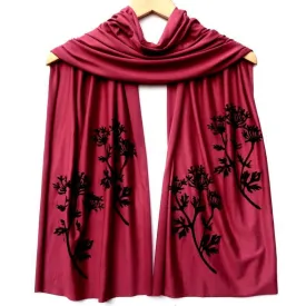 (New) Scarf Wide - Berry Red Parsley Print (Black Ink) by Windsparrow Studio