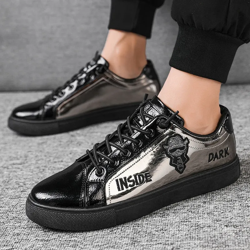 New Stylish Shiny Mens Casual Shoes Original Street Designer Skateboard Shoes Men Black White Mirror Sneakers Zapatillas Hombre