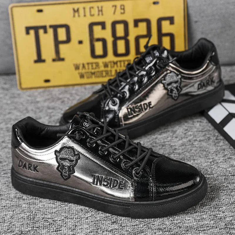 New Stylish Shiny Mens Casual Shoes Original Street Designer Skateboard Shoes Men Black White Mirror Sneakers Zapatillas Hombre